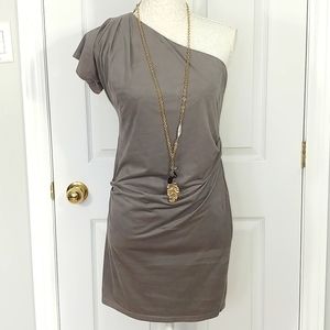 Faux suede one shoulder dress